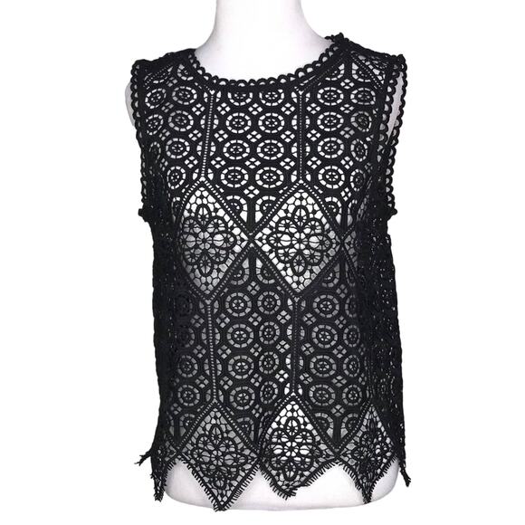 Deletta Black Crochet Boho Knit Top XS Petite NWT - Picture 1 of 8